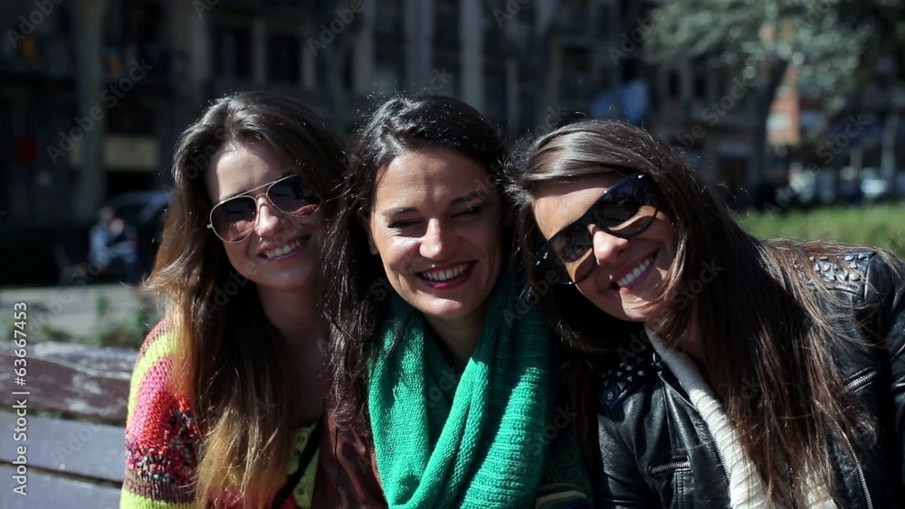 Young happy group girlfriends in the city Young happy group girlfriends in the city