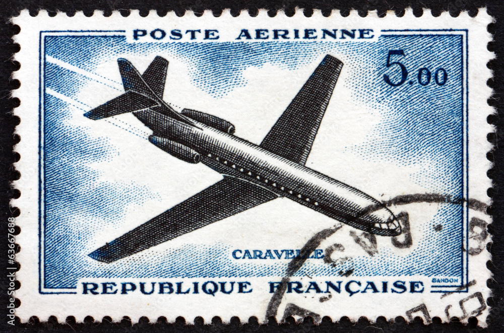 Postage stamp France 1957 Caravelle, Airliner