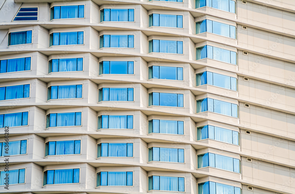 Many windows of hotel accommodation
