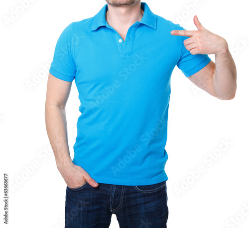 Blue polo shirt on a young man template