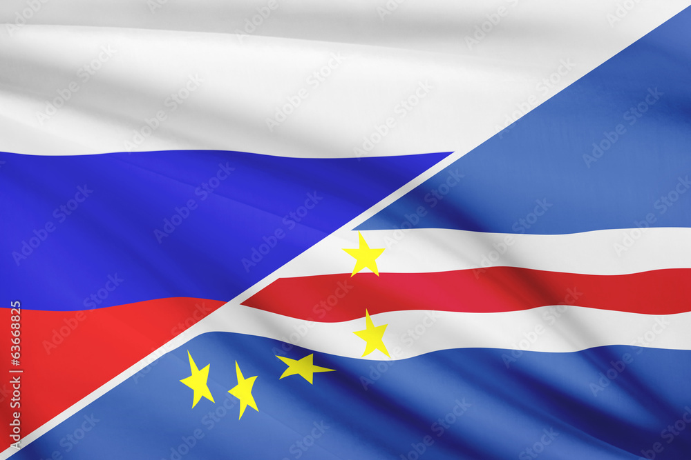 Naklejka premium Series of ruffled flags. Russia and Cape Verde.