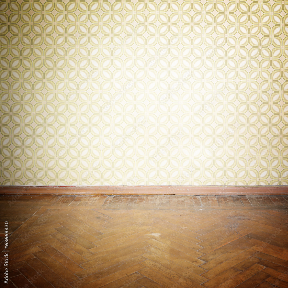 Vintage room, empty retro apartment with old fashioned wallpaper Stock  Illustration | Adobe Stock