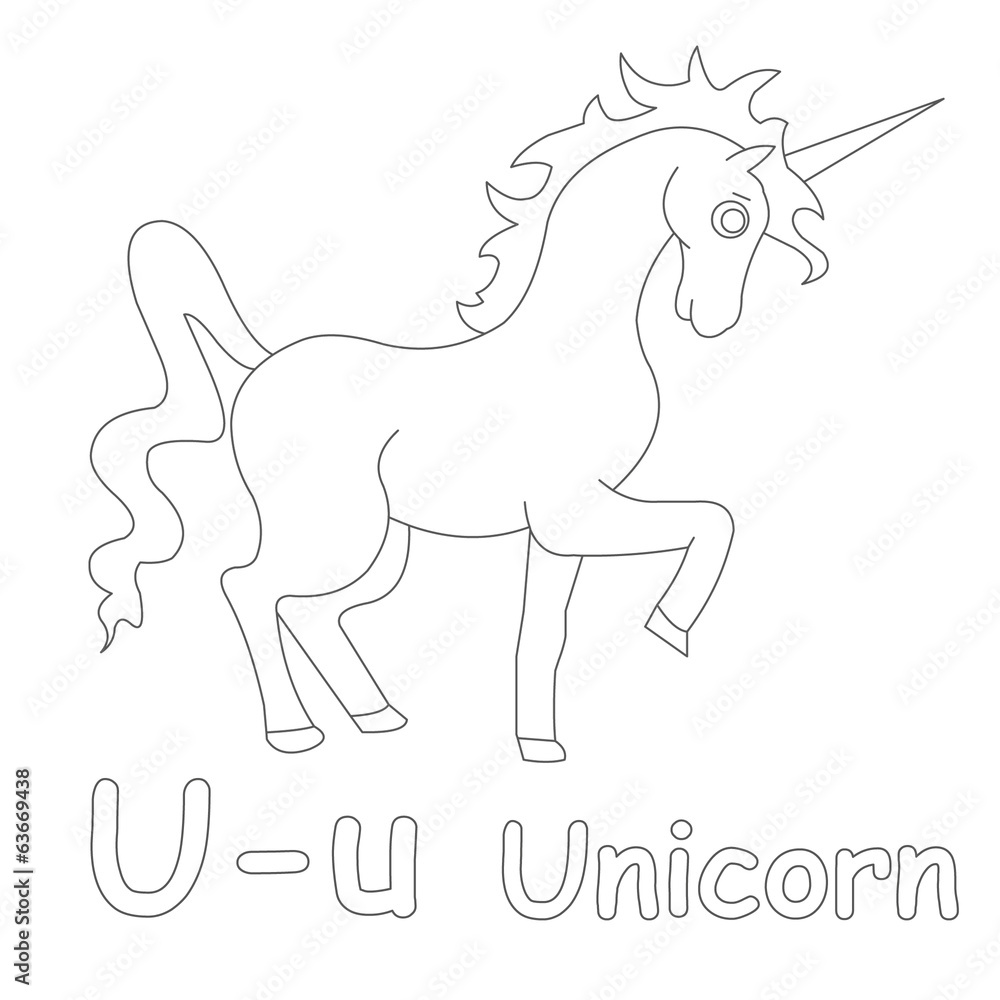 U for Unicorn Coloring Page Stock Illustration   Adobe Stock