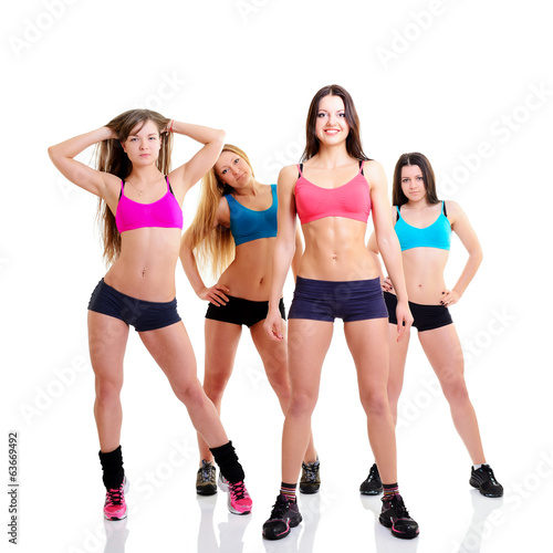 group of fitness girls, portrait sport young women with perfect