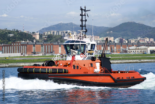 The tugboat in Genoa Harbour, Italy