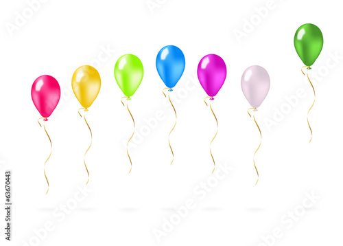 Colorful flying balloons in a row