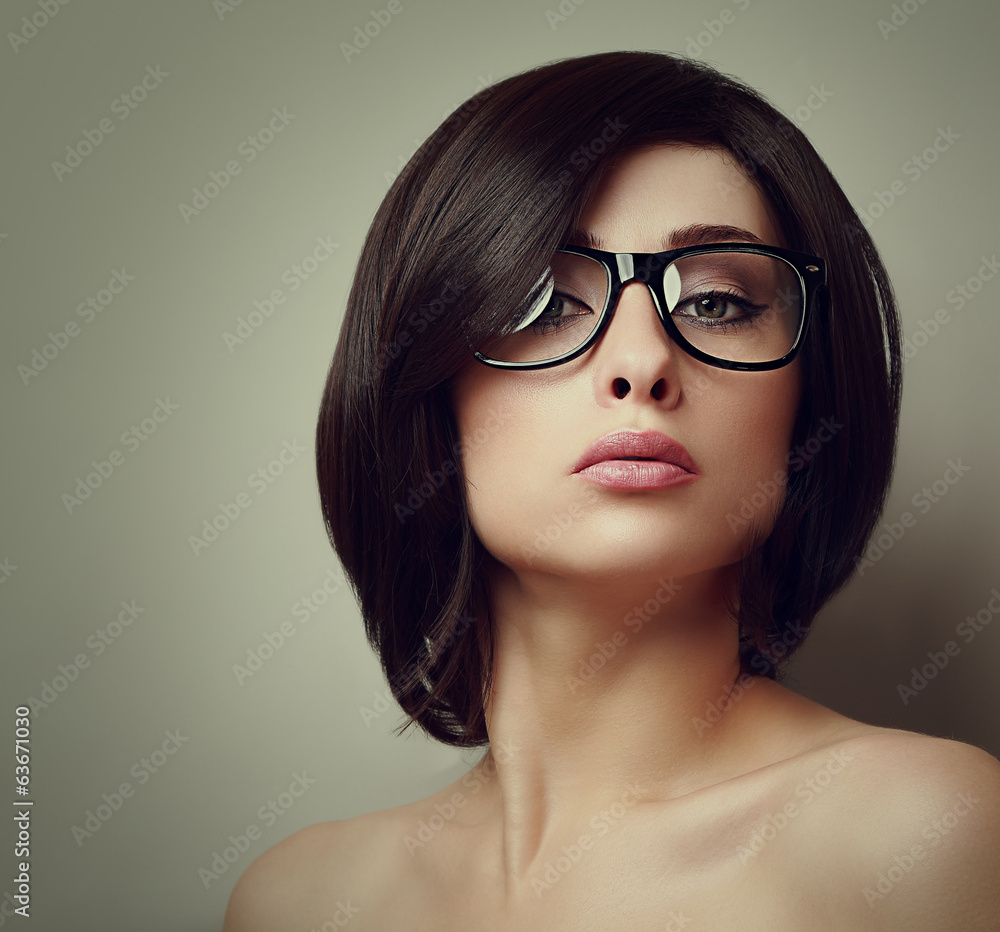 Vogue portrait of sexy girl in glasses. Closeup vintage portrait Vogue portrait of sexy girl in glasses. Closeup vintage portrait