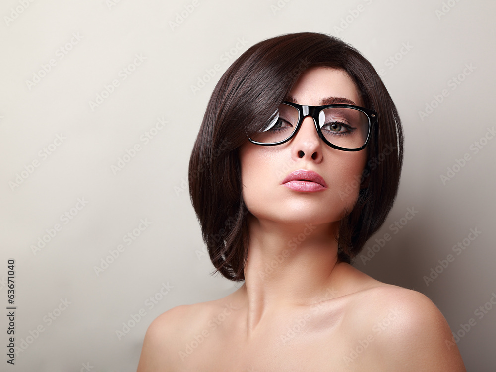 Sexy woman with short hair looking in fashion glasses Stock Photo | Adobe  Stock