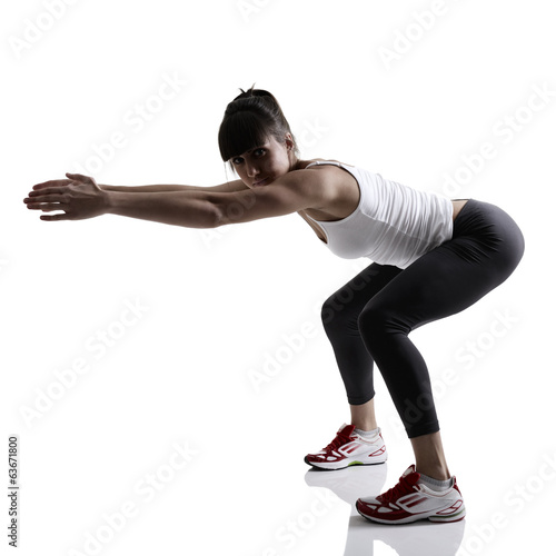 portrait of sport girl doing yoga stretching exercise, studio sh