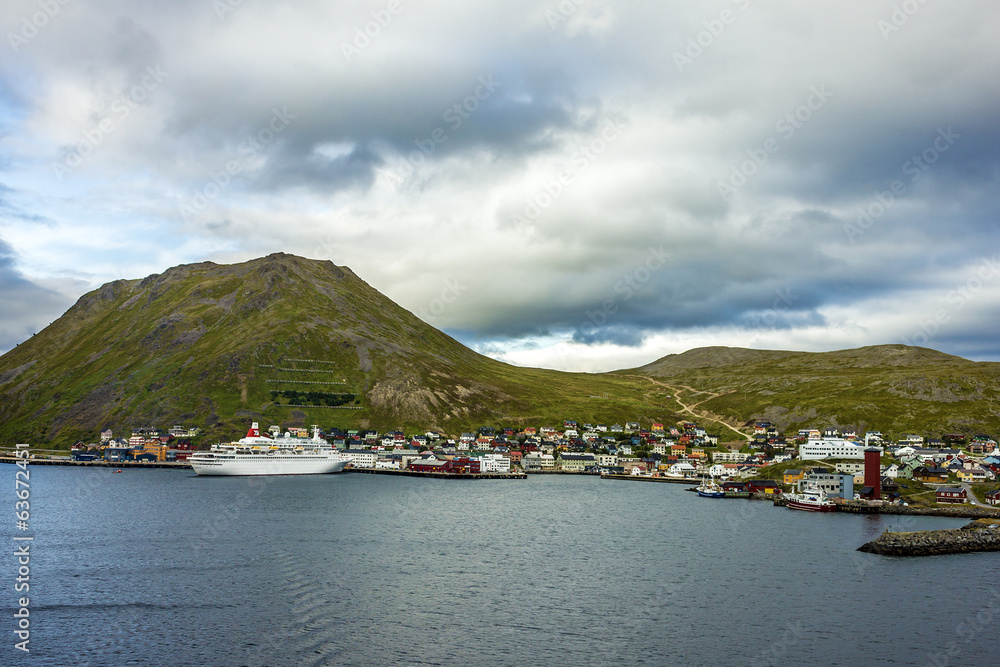 Norwegian cruise - cruise liner in port of Honningsvag, Norway.