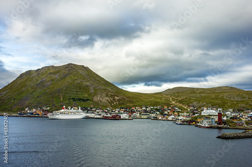 Norwegian cruise - cruise liner in port of Honningsvag, Norway.