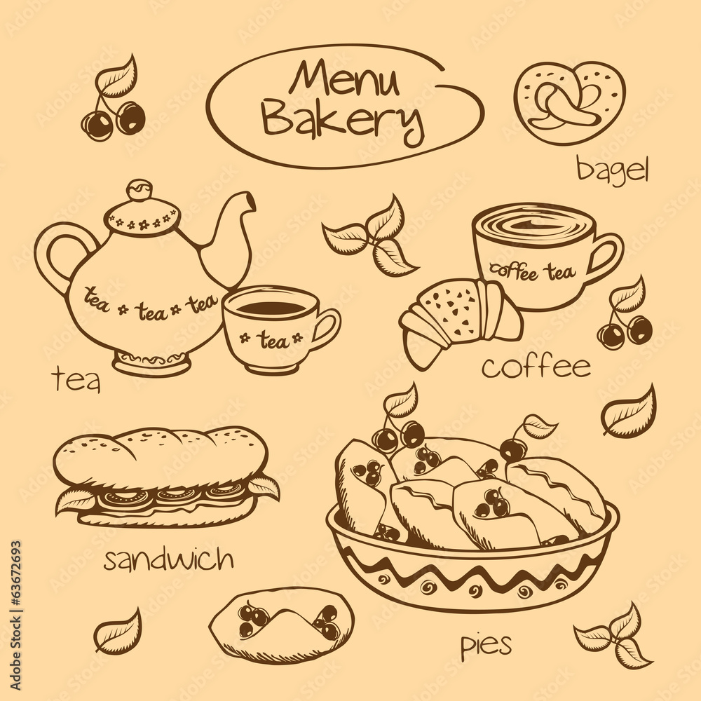 Fototapeta premium Bakery menu. Vector illustration.