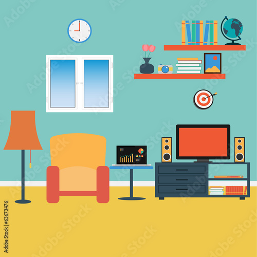 Vector of Living Room .Sofa ,Windows ,Book