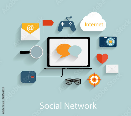 Social Network Concept Flat Vector Illustration