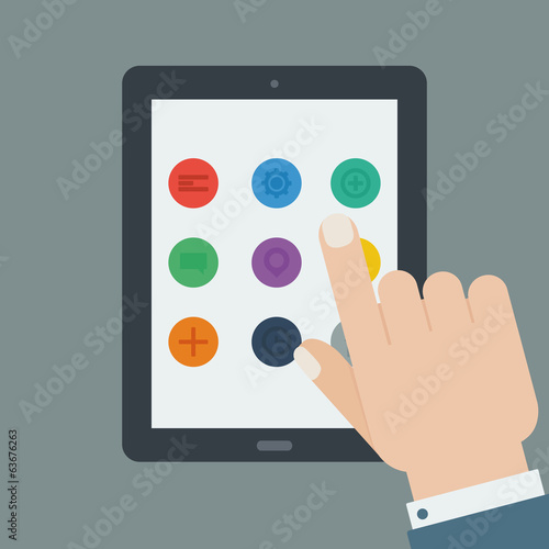 flat tablet app device hand touch screen