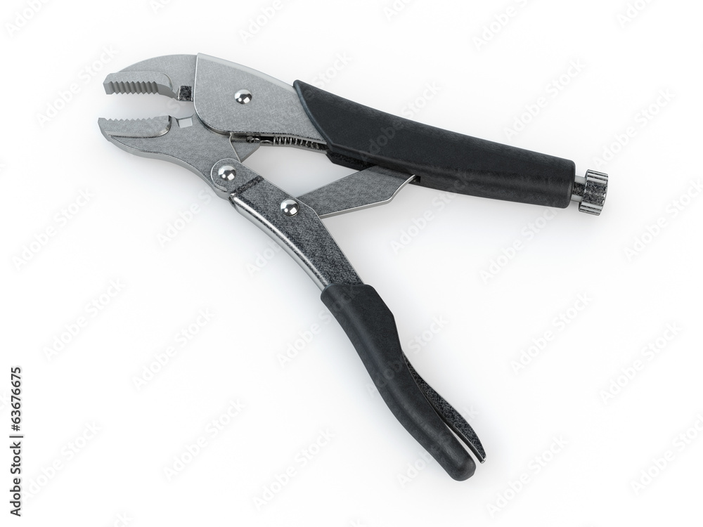 Scratched locking pliers isolated on a white background Scratched locking pliers isolated on a white background