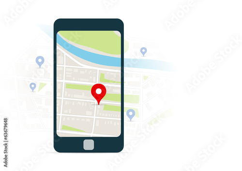 Mobile navigation   and map with pins