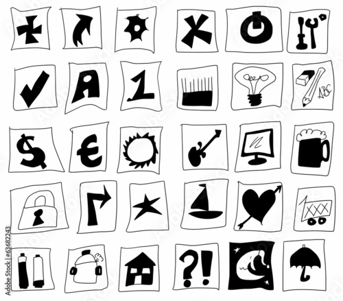 doodle simplified symbols, hand drawn signs