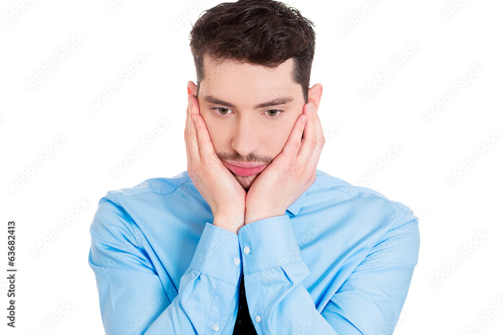 Depression. Sad, looking gloomy young business man Depression. Sad, looking gloomy young business man