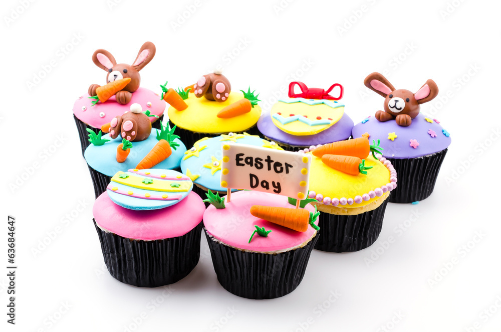Easter cupcakes isolated white background