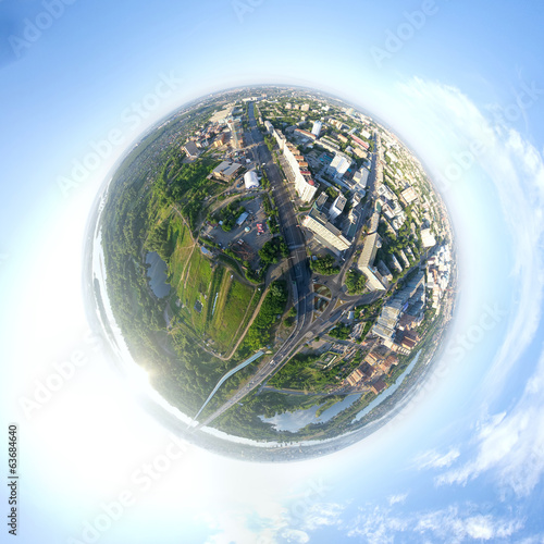 Aerial city view - little planet mode