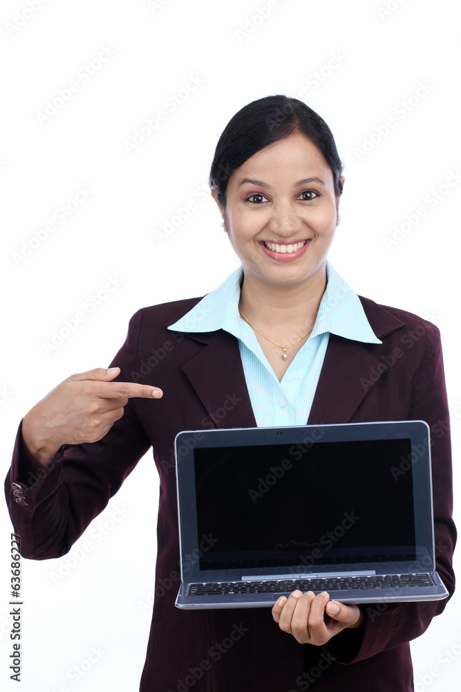 Happy young business woman with tablet computer Happy young business woman with tablet computer