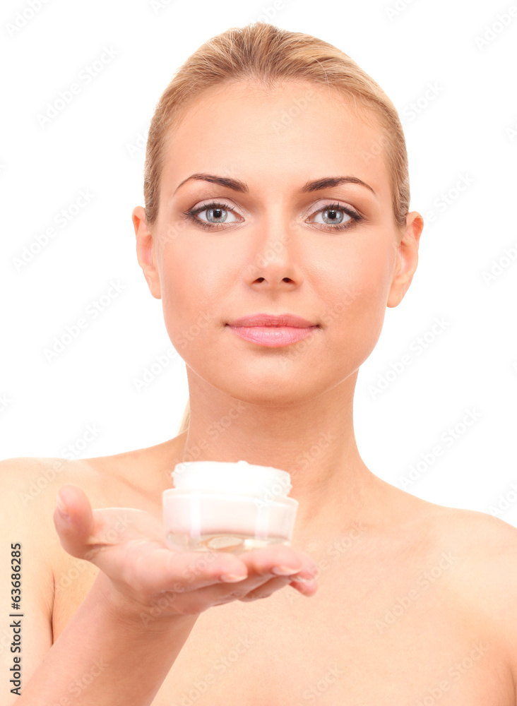 Beautiful young woman with a jar of cream Beautiful young woman with a jar of cream
