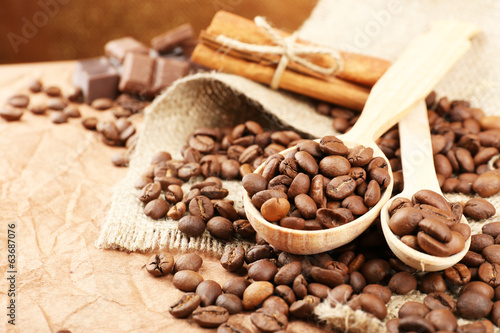 Coffee beans on table close-up