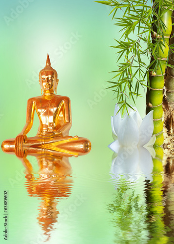 Bouddha, bambou et lotus
