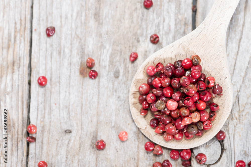 Cooking Spoon with Pink Peppercorns Cooking Spoon with Pink Peppercorns