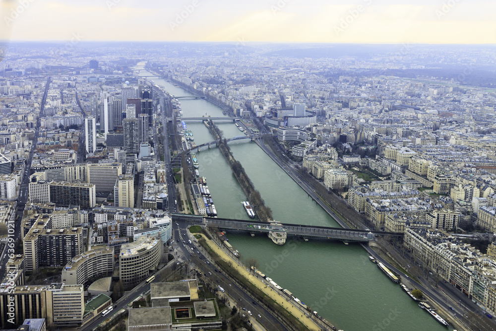 Panorama of river in Paris from Eiffel tower