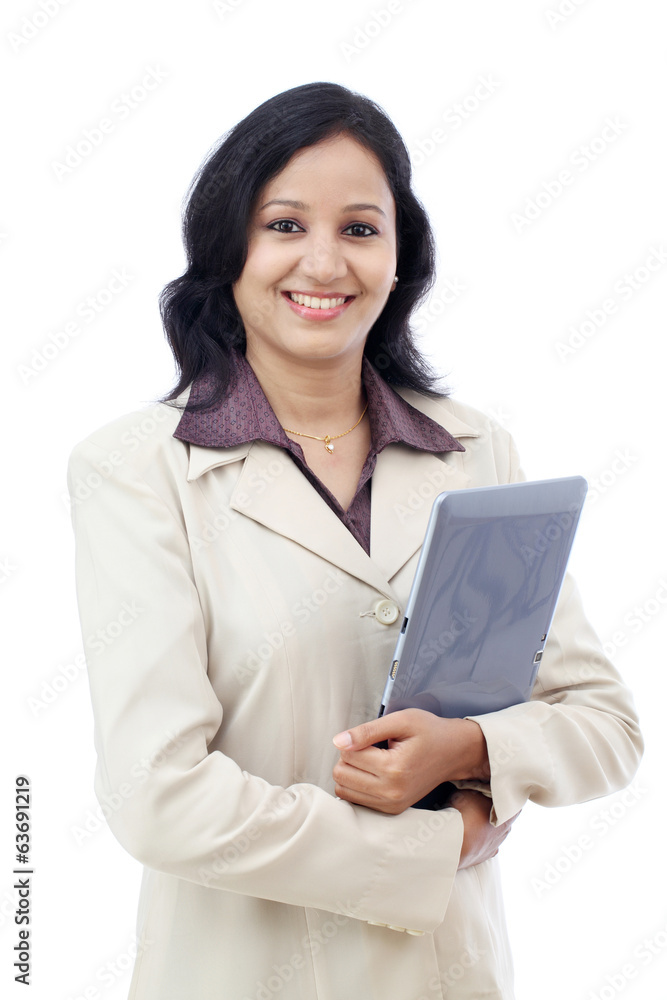 Happy business woman with tablet computer Happy business woman with tablet computer