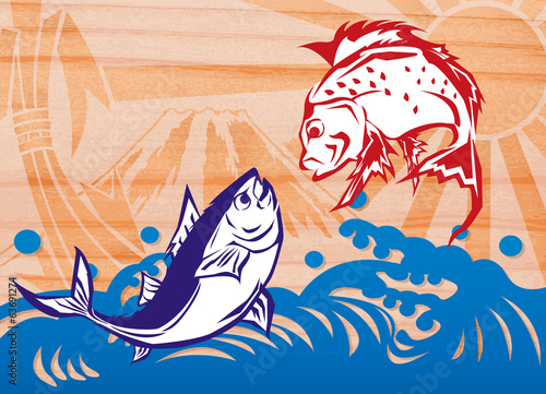 タイとマグロ大漁旗