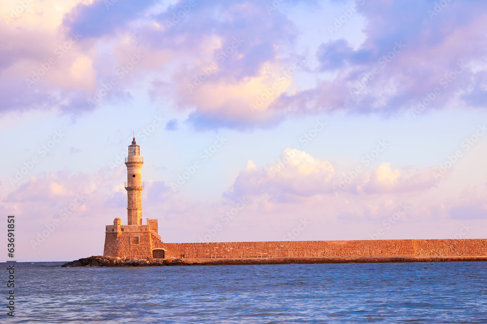 Old venetian lighthouse of Chania in Crete, Greece.