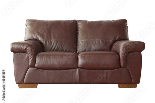 Light leather brown sofa (couch) isolated on white