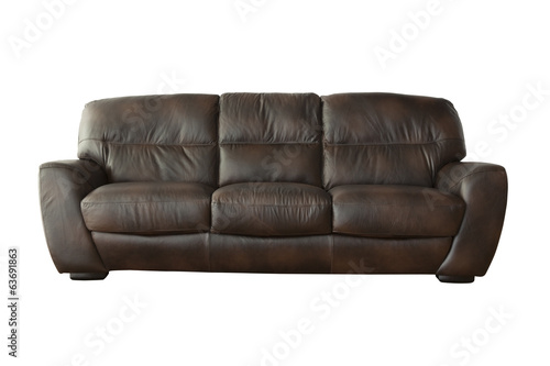 Brown leather sofa (couch) isolated on white
