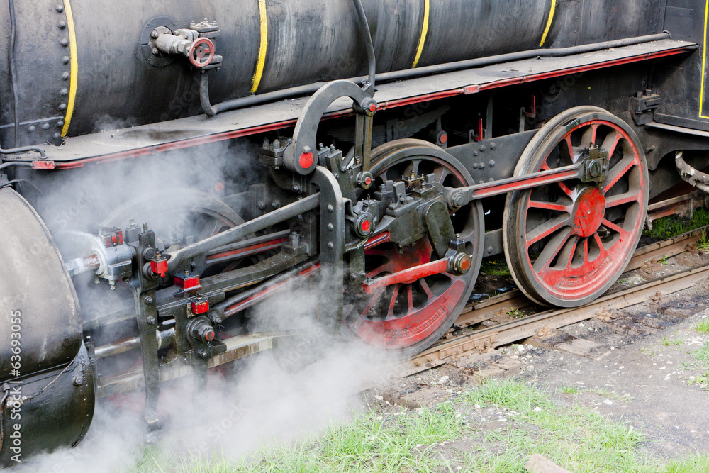 Naklejka premium detail of steam locomotive (126.014), Resavica, Serbia