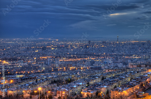 Aerial View of Illuminated Tehran Skyline at Night