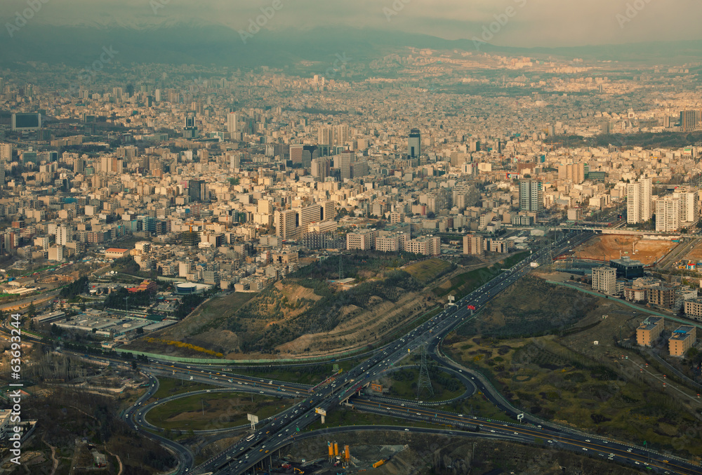 Aerial View of Tehran Capital of Iran Before Sunset
