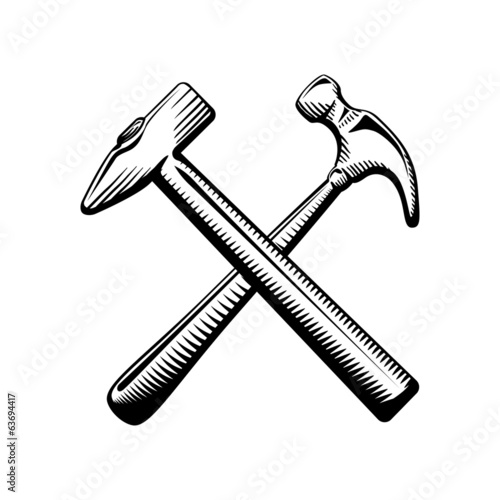 Tablou canvas Two crossed hammers symbol