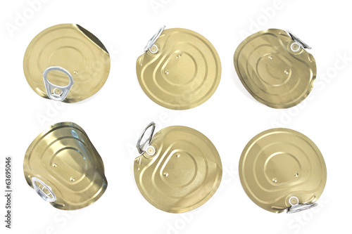 Tin can lids with opener isolated on white