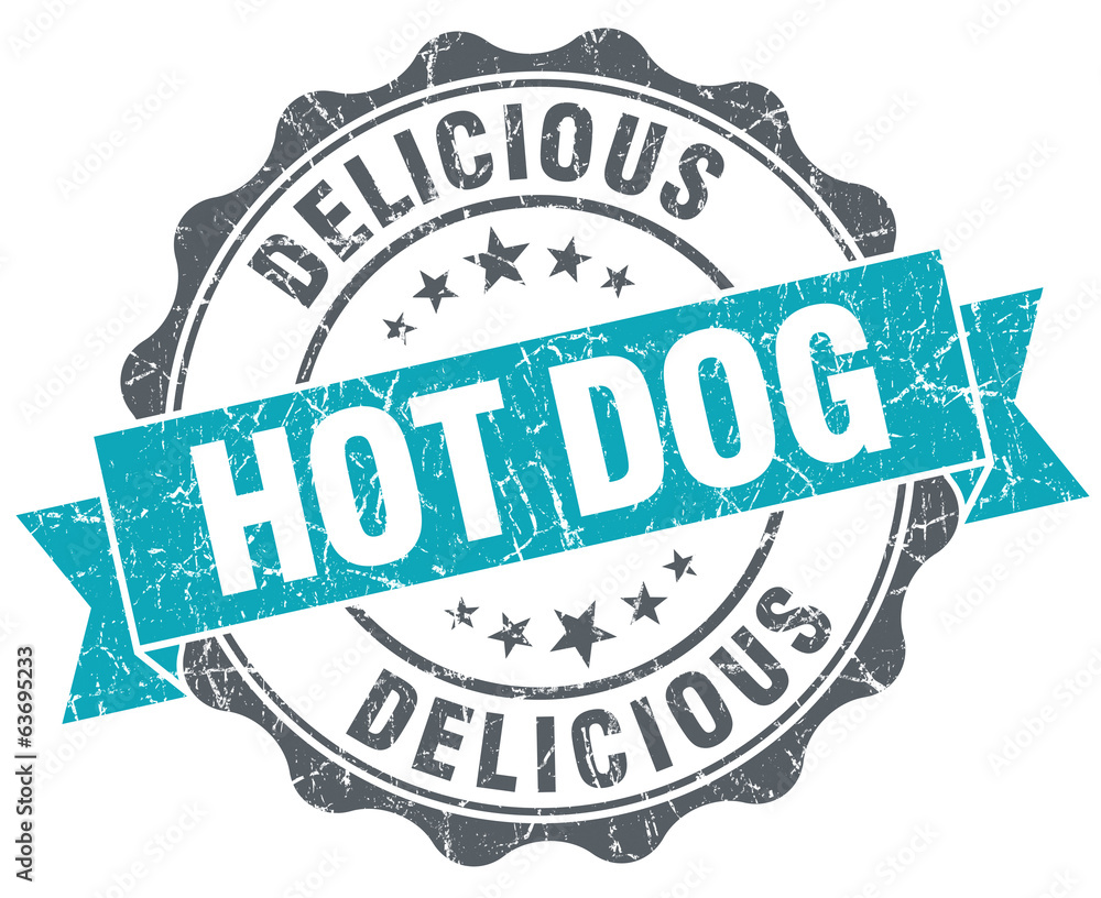 Obraz premium Hot dog turquoise grunge retro vintage isolated seal