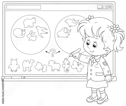 Schoolgirl at the interactive whiteboard