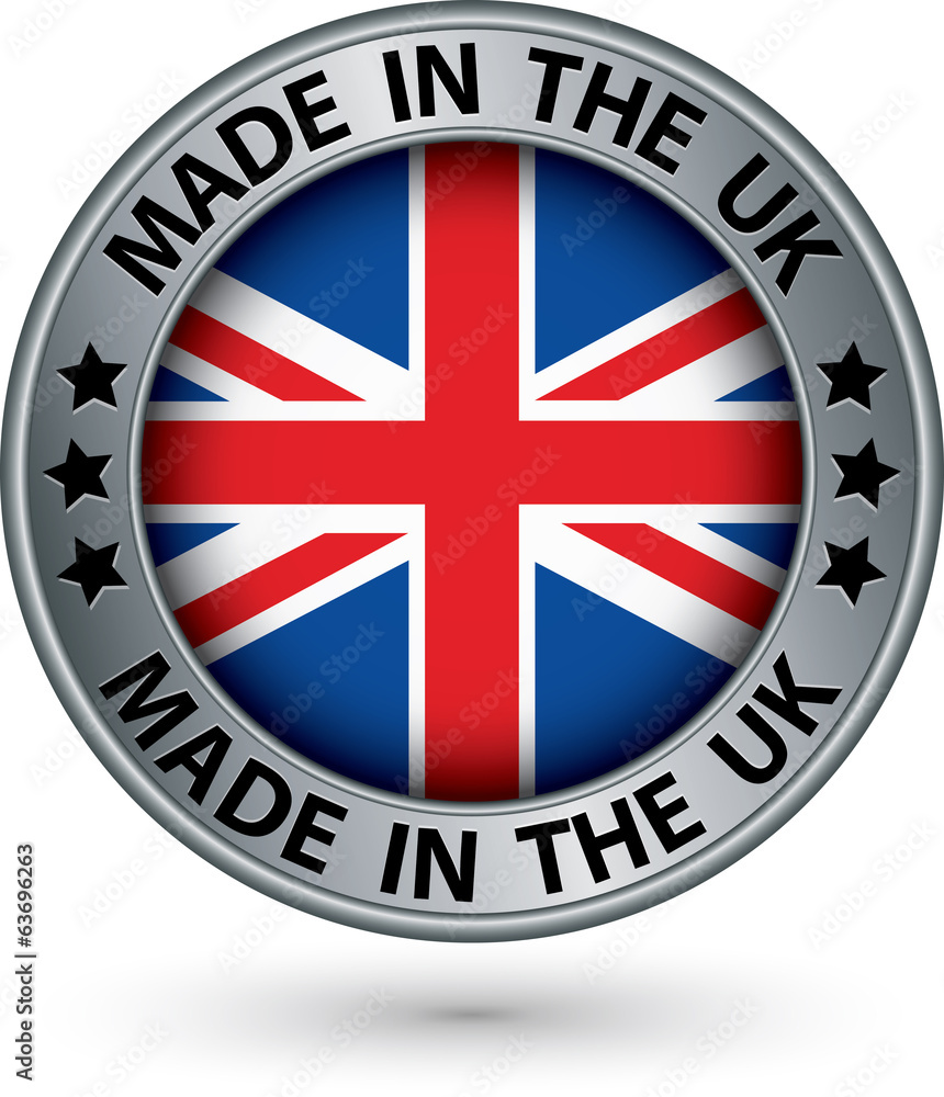 Made in the UK silver label with flag, vector illustration Made in the UK silver label with flag, vector illustration