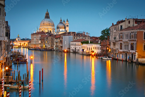 Grand Canal and Basilica at dusk, Venice, Italy.