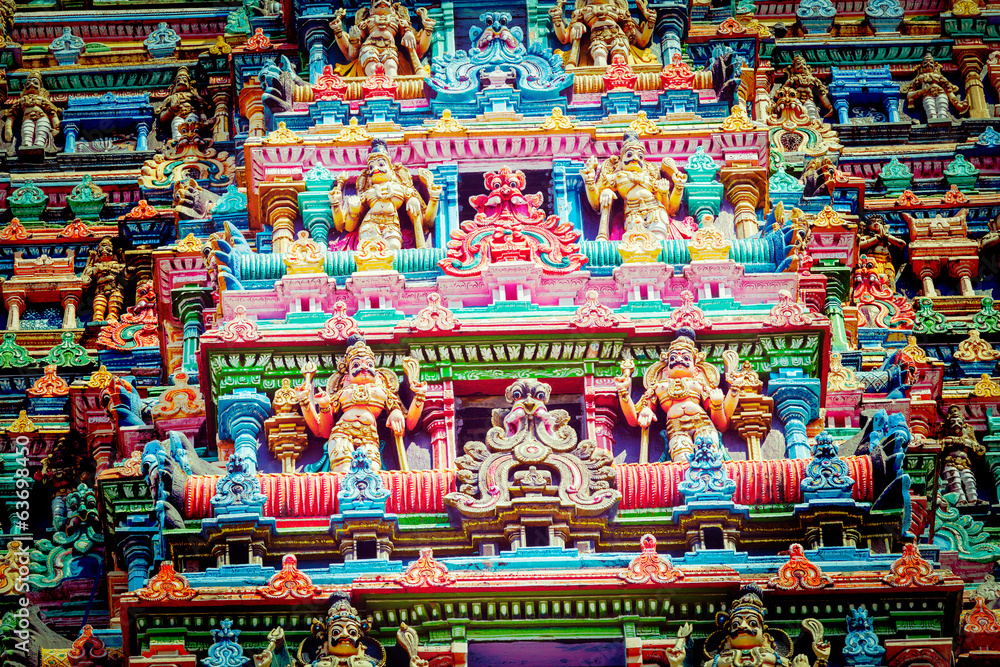 Sculptures on Hindu temple tower Sculptures on Hindu temple tower