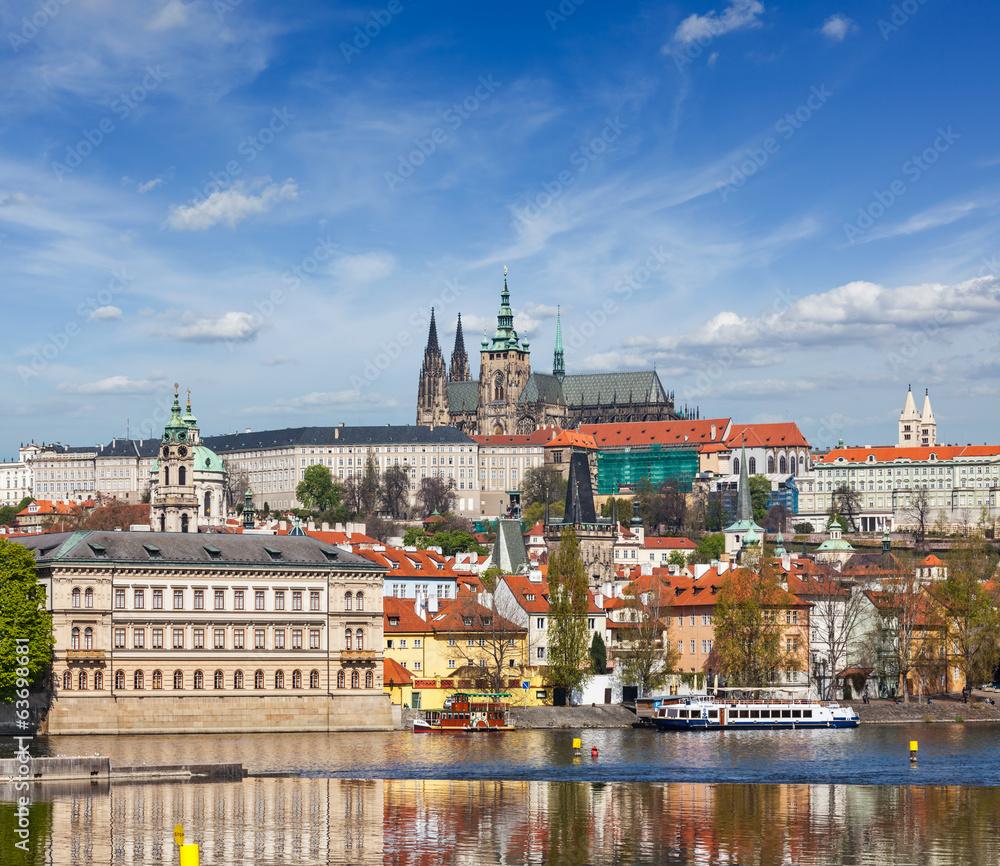 Fototapeta premium View of Charles bridge over Vltava river and Gradchany (Prague C