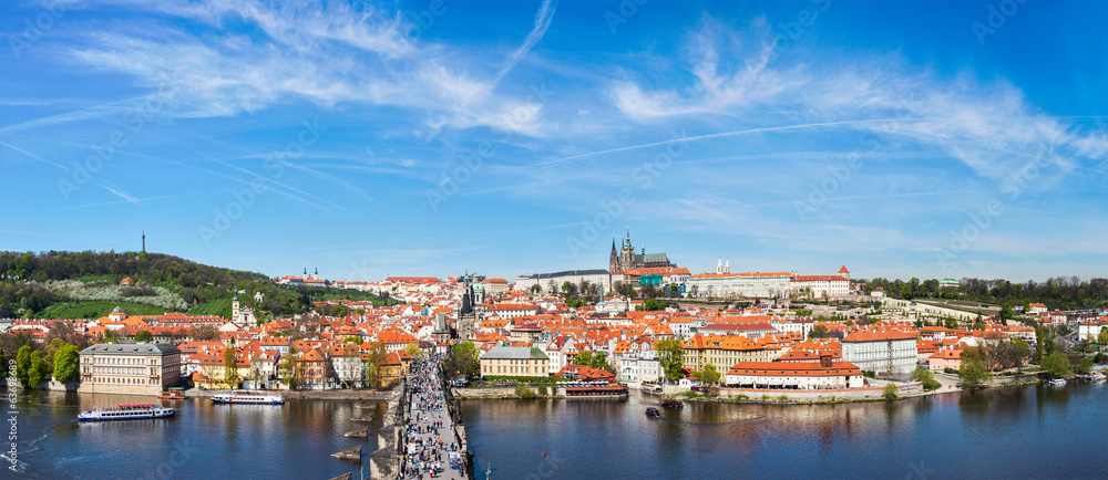 Panorama of Prague: Mala Strana,  Charles bridge and Prague cast