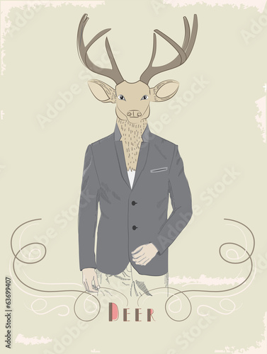 Vintage illustration of a deer in a suit