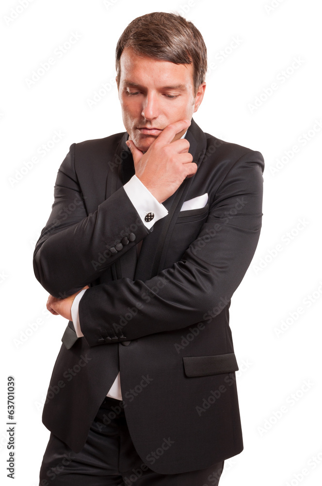Male model thinking gesture, isolated on a white background. Male model thinking gesture, isolated on a white background.
